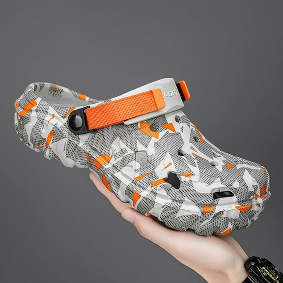 Qicasul Men's sandals Garden Clogs Shoes Men's Closed Toe Sandals for Outdoor Wear Comfort -on Sandals Beach Shoes And Slippers Orange US Size:8.5