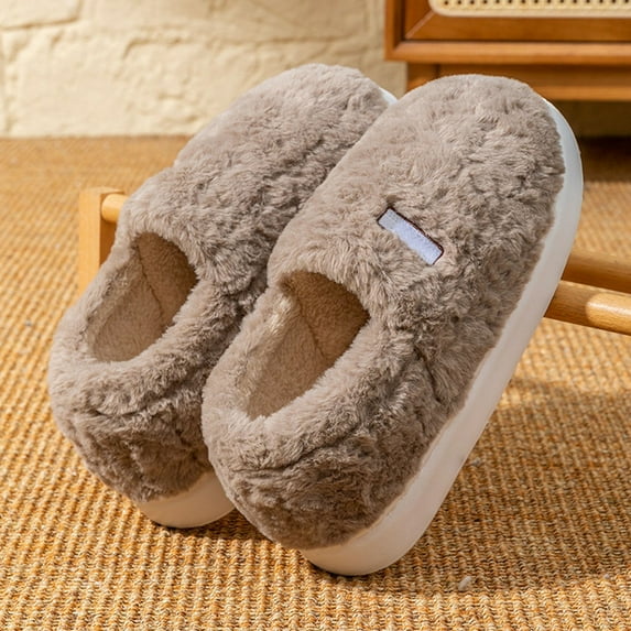 Qicasul Men's slipper for Autumn And Winter Fleece Lined Indoor Outdoor Slippers With Heel Cover Winter Warm Sole for And Coffee US Size:9.5