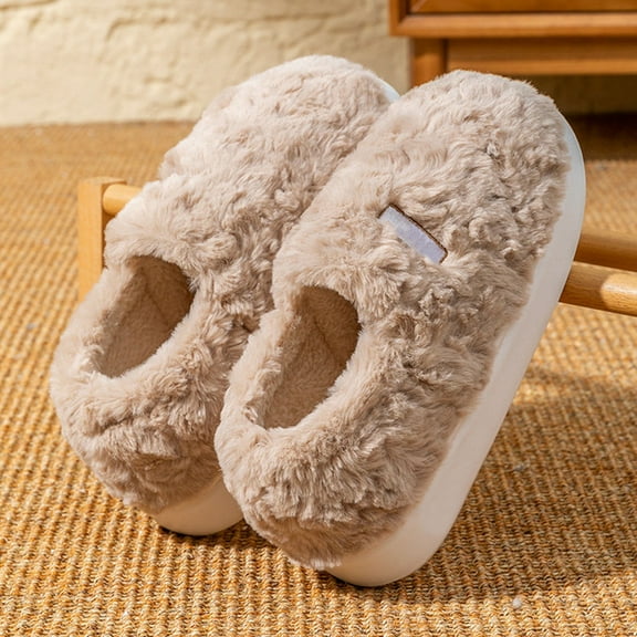 Qicasul Men's slipper for Autumn And Winter Fleece Lined Indoor Outdoor Slippers With Heel Cover Winter Warm Sole for And Khaki US Size:6