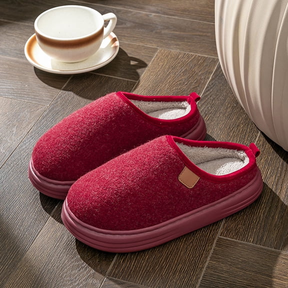 Qicasul Men's slipper for Autumn And Winter Thick Sole Indoor Slippers Cozy Footwear With Nonslip Design for Home Use Red
