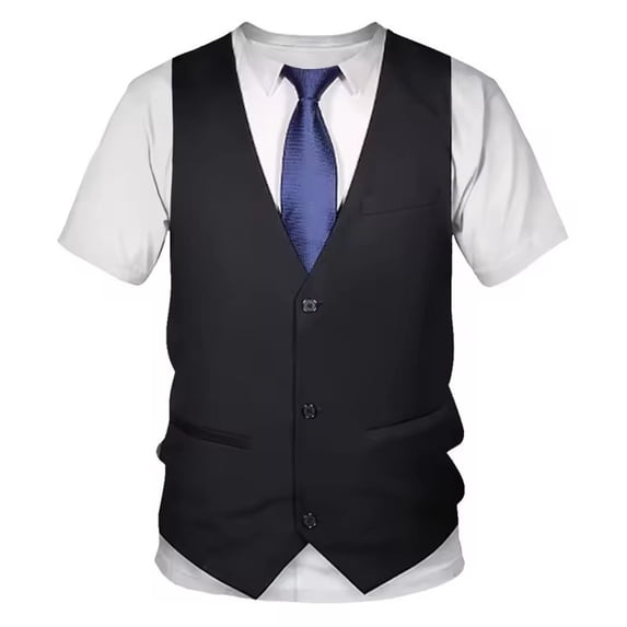 Qicasul Mens 3D Suit Print Short Sleeve T Shirt Casual Summer Top Realistic Blazer Graphic Tee,Black,SIZE:M