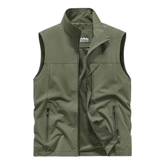 Qicasul Mens Cargo Multi Pocket Vest Lightweight Outdoor Travel Fishing Work Top,Army Green,SIZE:M