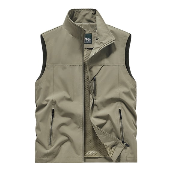 Qicasul Mens Cargo Multi Pocket Vest Lightweight Outdoor Travel Fishing Work Top,Khaki,SIZE:XL