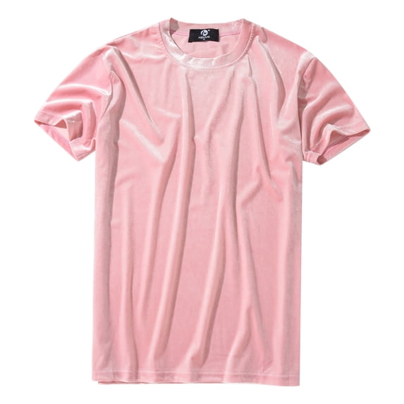 Qicasul Mens Velvet Slim Short Sleeve T Shirt Casual Summer Top Soft Velour Hip Hop Fashion Tee,Pink,SIZE:XXL