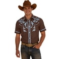 thumbnail image 1 of Qicasul Mens Western Cowboy Print Short Sleeve Shirt Casual Party Button Down Top,Brown,SIZE:XXXL, 1 of 4