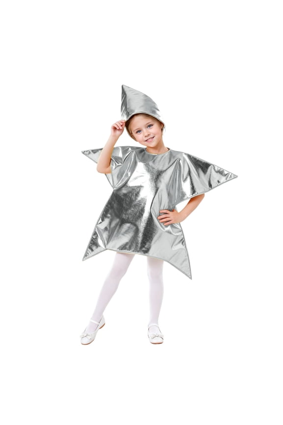 Party Dress-Up Court Star For Children Elegant Party Dress Up Outfit With Shiny Star Details For Performances Special Events Casual Silver,One Size