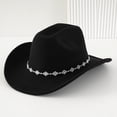 thumbnail image 1 of Qicasul Rhinestone Cowboy Hat for Women Men Bohemian Western Cap with Curved Brim, Adjustable Fit for Party, Wedding, Travel & Outdoor Black, 1 of 2