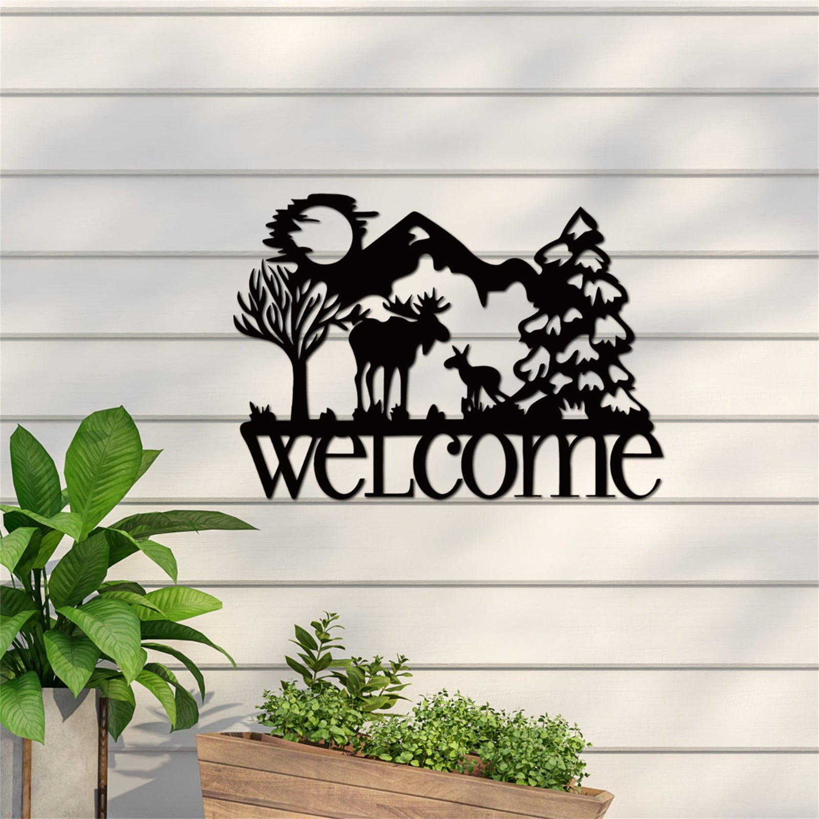 Qicasul Snowy Tree And Reindeer Metal Wall Hangings Decorative Snowy