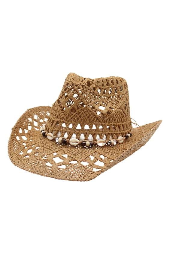 Sun Hats Summer Western Cow Hat Shapeable Straw Hat Hollowed Out Sun Hat Casual Caps Khaki,One Size