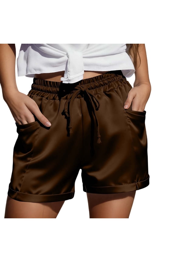 Women Casual Pants Flat Front Mid Rise Short Pants For Everyday Comfort Slim Fit Lightweight Summer Bottoms Casual Joggers Brown,XXL