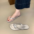 thumbnail image 1 of Qicasul Women' Flip Flops solid color Flat Flip Flop Sandals for Women Beach Rubber Shower Shoes Basic Thong Sandals Casual Summer Wear Silver US Size:7.5, 1 of 6