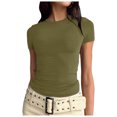 thumbnail image 1 of Qicasul Women T-Shirts for Female Short Sleeve Basic T Shirt Summer Neck Crop Top Outing Layered Slim Fit Top Army Green S, 1 of 4