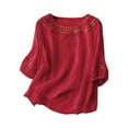 thumbnail image 1 of Qicasul Women T-Shirts for Female Summer Embroidered Linen Short Sleeve T Shirt Casual Comfortable Round Neck Blouse For Daily Campus Outfit Red M, 1 of 3