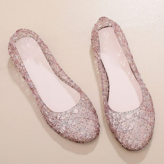 Qicasul Women's Flats Shoes Open Toe Hollow Out Breathable Flat Shoes Jelly Sandals Slip On Casual Comfortable Beach Walking Footwear Red US Size:9