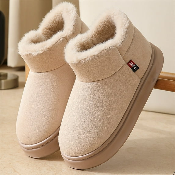 Qicasul Women's Snow Boots Winter Fleece Lined Boots Indoor Outdoor Warm Slippers With Memory Foam Comfort Beige US Size:5-6