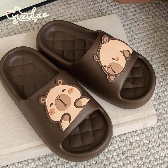 Qicasul Women's slipper Cute And Capybara EVA Thong Sandals Casual Home Soft Soled Slippers Coffee US Size:7