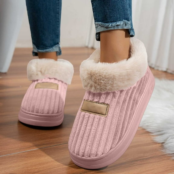 Qicasul Women's slipper Winter Corduroy Slip On Slippers With Backstrap Indoor Outdoor Comfort Shoes for Fall And Seasons Pink US Size:6