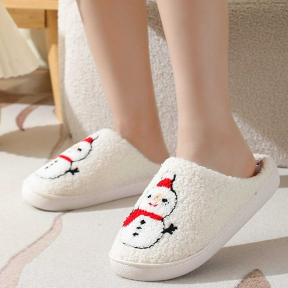 Qicasul Women's slipper Winter Cozy Couples Snowman Slippers Soft Sole Shoes for And Indoor Outdoor Warm Fleece Lined Comfort White US Size:6