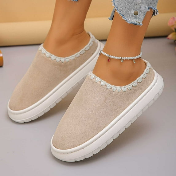 Qicasul Women's slipper Winter Cozy Fleece Lined Slippers for And Warm Indoor Outdoor Soft Comfortable Slip On Shoes Beige US Size:8