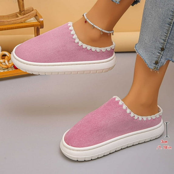 Qicasul Women's slipper Winter Cozy Fleece Lined Slippers for And Warm Indoor Outdoor Soft Comfortable Slip On Shoes Pink US Size:6