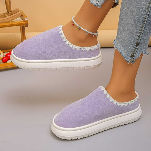 Qicasul Women's slipper Winter Cozy Fleece Lined Slippers for And Warm Indoor Outdoor Soft Comfortable Slip On Shoes Purple US Size:8