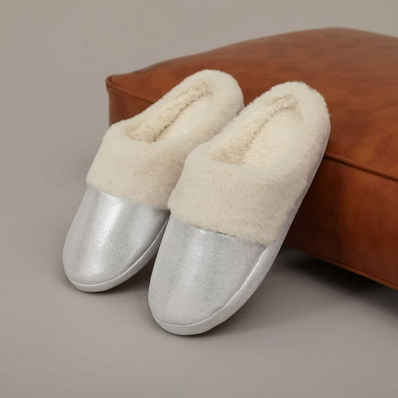 Qicasul Women's slipper Winter Cozy Slippers for Autumn And Faux Indoor Thickened Warm Slippers for Couples Soft Bottom Comfort Silver US Size:6.5