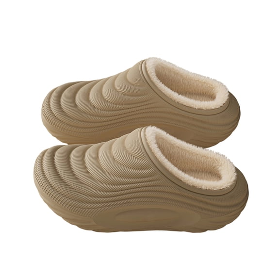 Qicasul Women's slipper Winter Fleece Lined Slippers Indoor Outdoor Shoes With Memory Foam Arch Support Khaki US Size:7