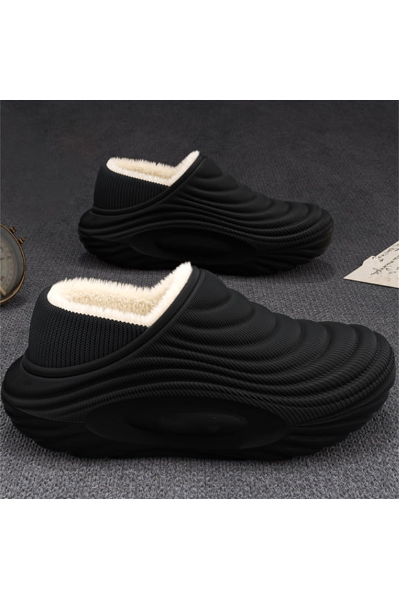 Women's slipper Winter Fleece Lined Slippers Indoor Outdoor Shoes With Memory Foam Comfort Arch Support Black US Size:10