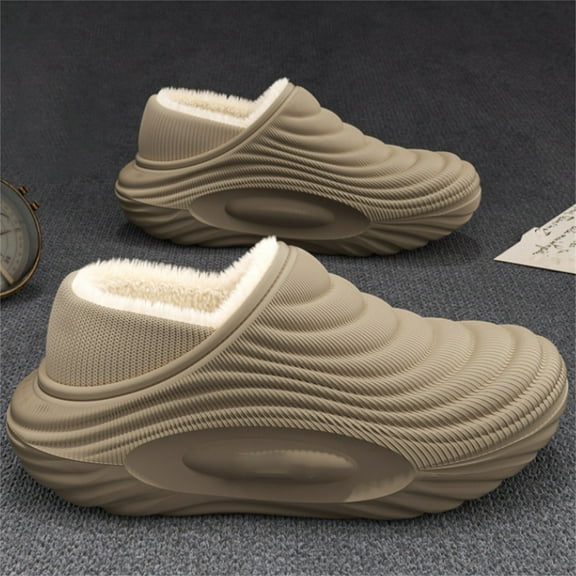 Qicasul Women's slipper Winter Fleece Lined Slippers Indoor Outdoor Shoes With Memory Foam Comfort Arch Support Khaki US Size:10