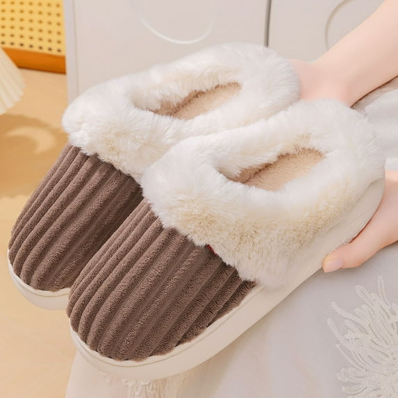 Qicasul Women's slipper Winter Fleece Lined Slippers for And Cozy Indoor Outdoor Shoes With Soft Sole Comfortable Design Coffee US Size:8