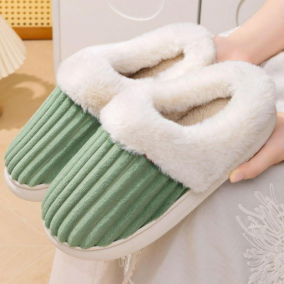 Qicasul Women's slipper Winter Fleece Lined Slippers for And Cozy Indoor Outdoor Shoes With Soft Sole Comfortable Design Green US Size:7