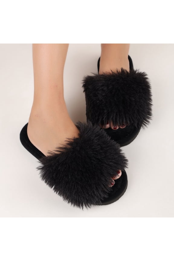 Women's slipper Winter Fuzzy Fluffy Fleece Slippers Indoor Cozy Shoes With Sole for Home Comfort And Warmth Black