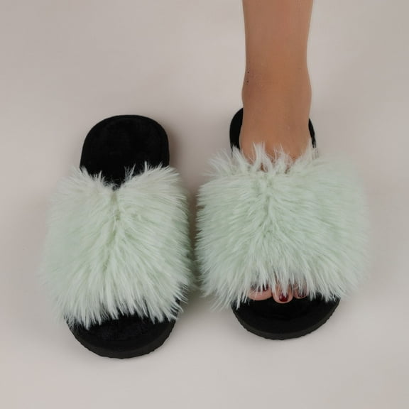 Qicasul Women's slipper Winter Fuzzy Fluffy Fleece Slippers Indoor Cozy Shoes With Sole for Home Comfort And Warmth Green