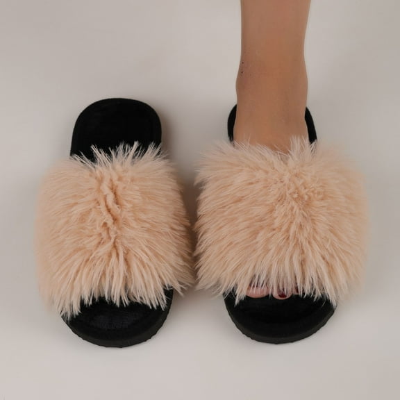 Qicasul Women's slipper Winter Fuzzy Fluffy Fleece Slippers Indoor Cozy Shoes With Sole for Home Comfort And Warmth Khaki
