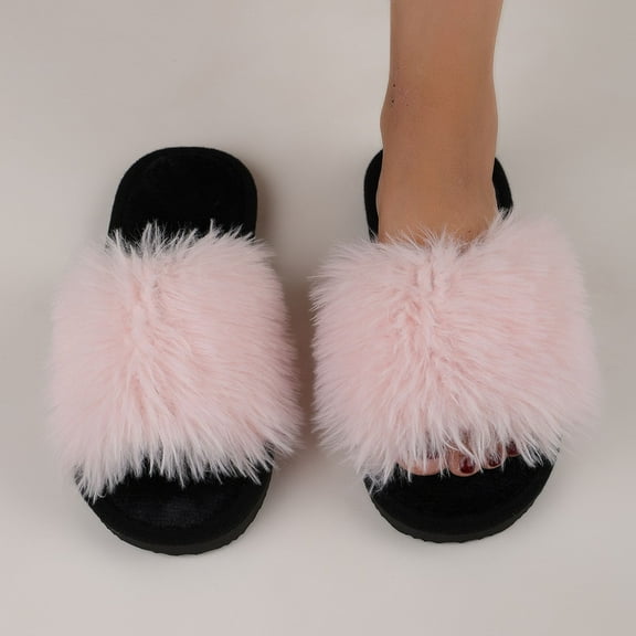 Qicasul Women's slipper Winter Fuzzy Fluffy Fleece Slippers Indoor Cozy Shoes With Sole for Home Comfort And Warmth Pink