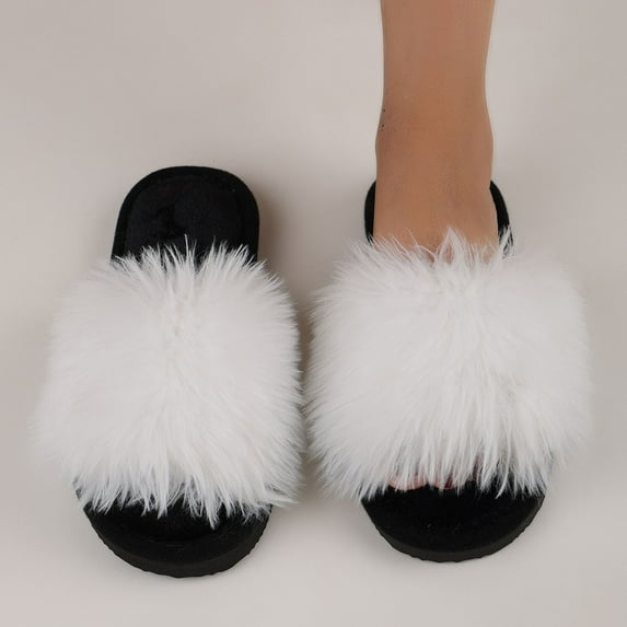 Qicasul Women's slipper Winter Fuzzy Fluffy Fleece Slippers Indoor Cozy Shoes With Sole for Home Comfort And Warmth White