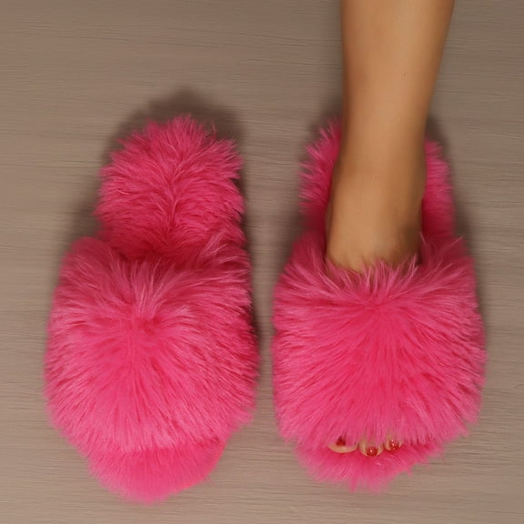 Qicasul Women's slipper Winter Fuzzy Fluffy Slippers Indoor Cozy Shoes With Sole for Home Comfort And Warmth Hot Pink