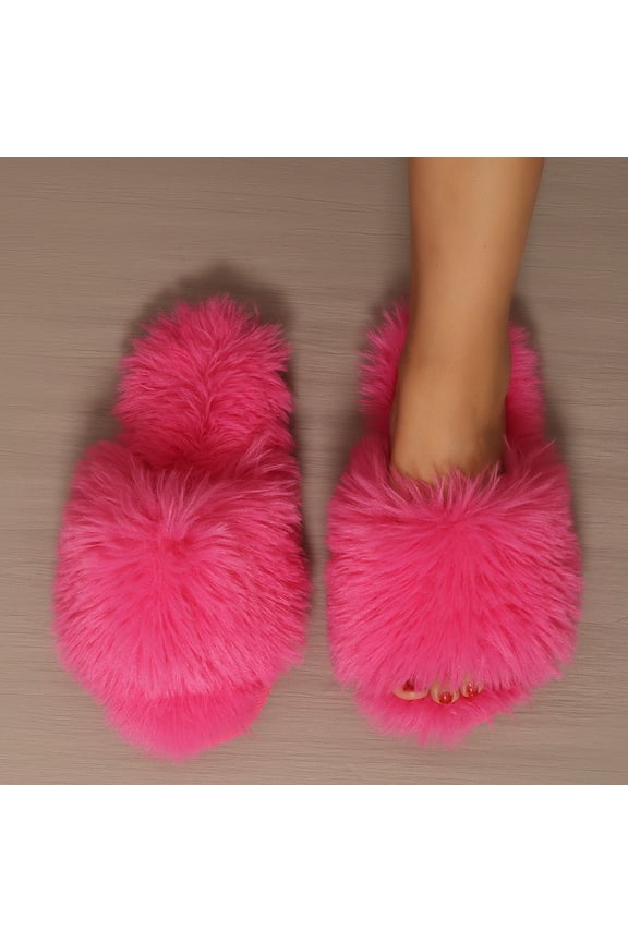 Women's slipper Winter Fuzzy Fluffy Slippers Indoor Cozy Shoes With Sole for Home Comfort And Warmth Hot Pink