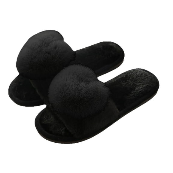 Qicasul Women's slipper Winter Fuzzy Fluffy Slippers Indoor Soft Fuzzy Shoes With Slip Sole Comfortable Home Footwear for Daily Relaxation Black