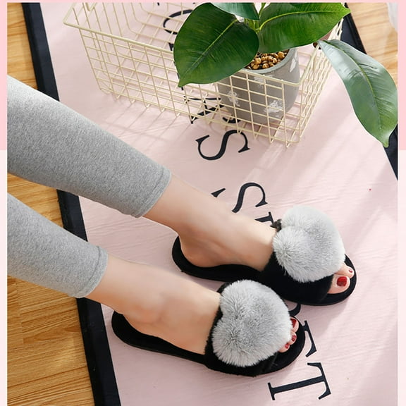 Qicasul Women's slipper Winter Fuzzy Fluffy Slippers Indoor Soft Fuzzy Shoes With Slip Sole Comfortable Home Footwear for Daily Relaxation Grey