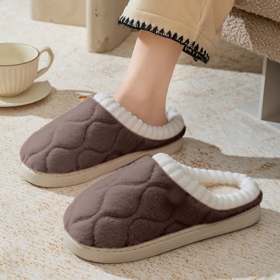 Qicasul Women's slipper Winter Slippers for Indoor Use Cozy Shoes With Soft Fleece Comfortable Warm Slip On Home Footwear Coffee US Size:8