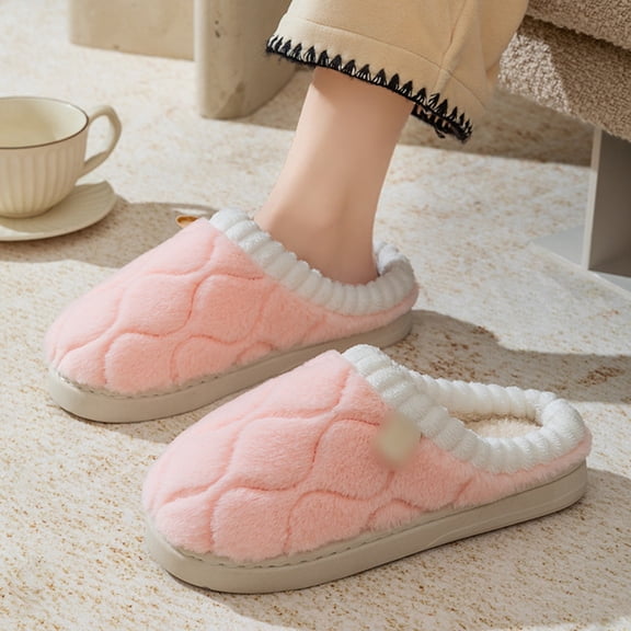 Qicasul Women's slipper Winter Slippers for Indoor Use Cozy Shoes With Soft Fleece Comfortable Warm Slip On Home Footwear Pink US Size:8