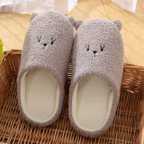 Qicasul Women's slipper Winter Soft Bottom Cute Bear Home Wooden Floor Non Slip Mute Slippers Warm Couple Slippers Coffee US Size:7