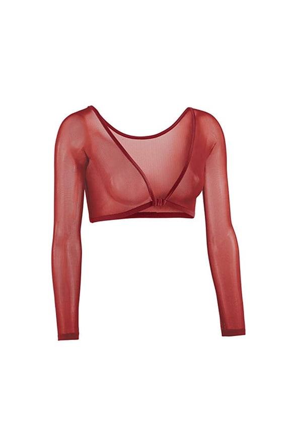 Womens Plus Size Reversible Sheer Mesh Top Both Side Wear 3/4 Sleeve Crop Blouse Solid Color Layering Shirt,Red,SIZE:M
