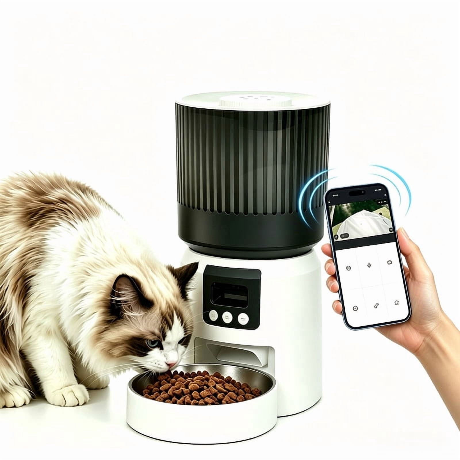 Qifang WiFi Automatic Pet Feeder with Camera, 4L Cat Dog Food Dispenser, APP Timed Feeding, Two-Way Audio, Night Vision, Anti-Clog, Dual Power