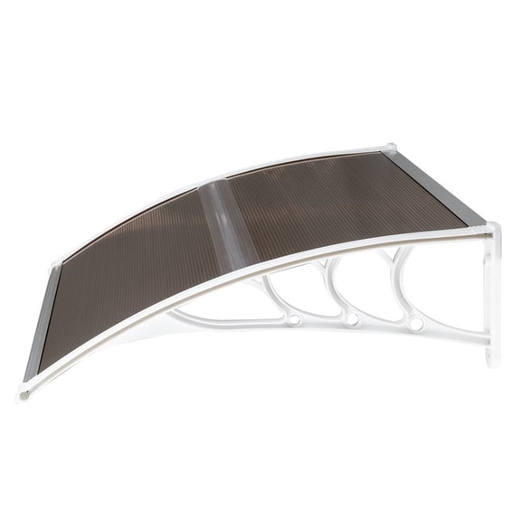Qifang Window Awning Door Canopy Exterior, 39.4"x31.5" Polycarbonate Hollow Sheet Rain Snow Sun Protection, Brown Board White Bracket