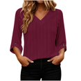 thumbnail image 1 of Qiggri 3/4 Length Sleeve Womens Tops Dressy Casual Blouses V Neck T Shirts Summer Tops Spring Outfits Loose Fit S, 1 of 7