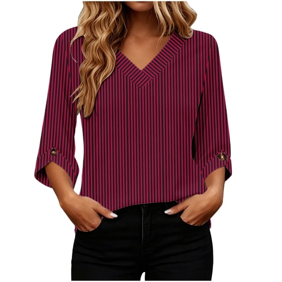 Qiggri 3/4 Length Sleeve Womens Tops Dressy Casual Blouses V Neck T Shirts Summer Tops Spring Outfits Loose Fit S
