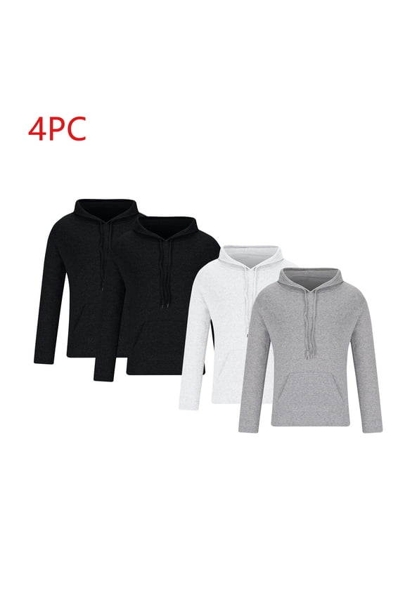4PC Men's Pullover Hoodie Lightweight Long Sleeve with Kangaroo Pocket Slim Fit Basic Casual Sweatshirt