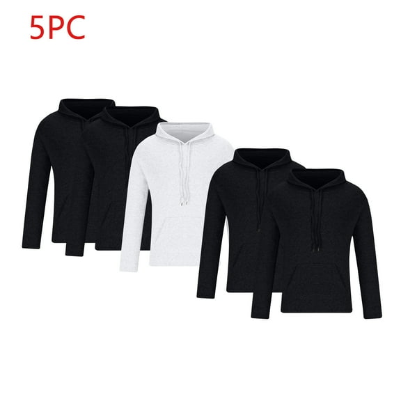 Qiggri 5PC Men's Pullover Hoodie Lightweight Long Sleeve with Kangaroo Pocket Slim Fit Basic Casual Sweatshirt